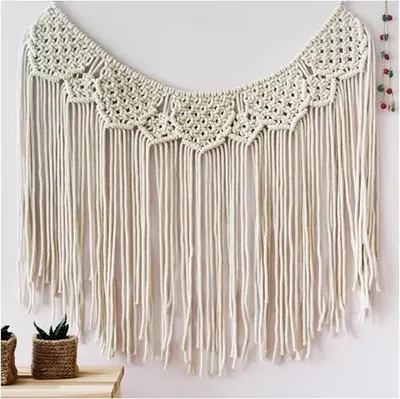 Imagen del producto de Adorno de pared de macramé, juego de adornos de pared de macramé, algodón, hecho a mano, tapiz tejido, arte de pared de macramé con crochet, ideal para dormitorios y salones (90 cm x 70 cm)