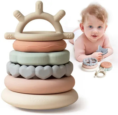 Produktbild von 7-teiliges Baby Spielzeug Set mit Stapelspielzeug und Beißringen