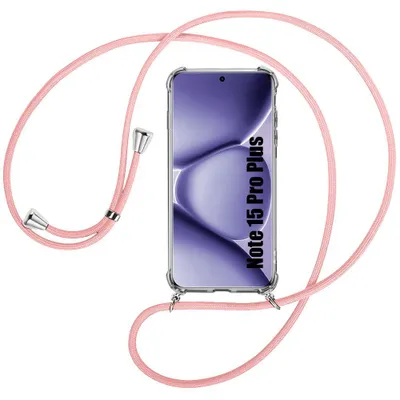 Image de Coque Silicone pour Xiaomi Redmi Note 15 Pro Plus 5G, Antichoc Transparente avec Cordon Rose