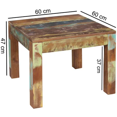 Produktbild von WOHNLING Couchtisch KALKUTTA 60 x 47 x 60 cm Massivholz Beistelltisch Shabby-Chic Wohnzimmer Tisch aus Bootsholz Sofatisch quadratisch