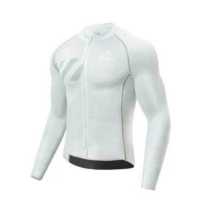 Produktbild von VeloNuts Fahrradtrikot Herren Langarm Radtrikot atmungsaktiv schnelltrocknend mit Rückentaschen für Rennrad MTB Weiß EU Größe XL