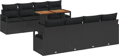 Immagine prodotto di Set divano da giardino vidaXL con cuscini, 9 pezzi, nero e marrone