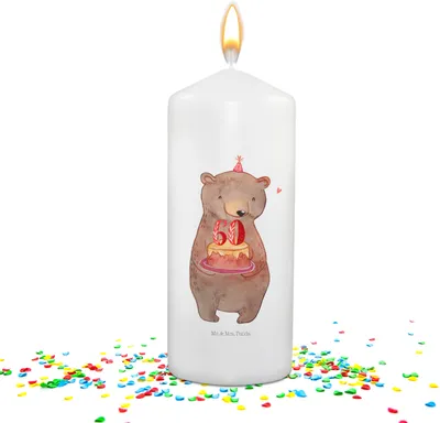 Produktbild von Mr. & Mrs. Panda Geburtstagskerze Bär Torte 60. Geburtstag - Weiß - Geschenk, Herzlichen Glückwunsch, zierkerze, motivkerze, Happy Birthday, Geburtstagslicht, Tortenkerze