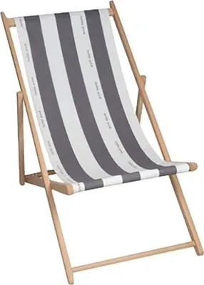 Image de Chilienne Pliable Cancale, Gris Rayé Blanc, Hêtre Massif Multipositions, 132 x 55 x 35 cm, Fabriqué en France