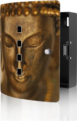 Zdjęcie produktu dla banjado designerska skrzynka na klucze ze stali nierdzewnej na 10 kluczy, szafka na klucze o wymiarach 24 x 21,5 x 7 cm z zamkiem magnetycznym, Buddha Gold [BWSK 10087]