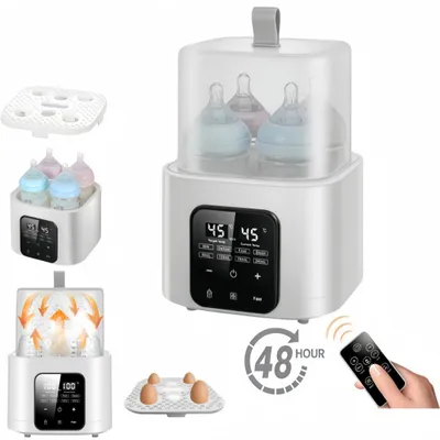 Produktbild von 9-in-1 Babyflaschenwärmer Sterilisator 4 Flaschen,48H konstante Temperatur,Wasserbad-Heizung,60-240ml Flaschen,Fernbedienung,100°C Dampfst­erilisation
