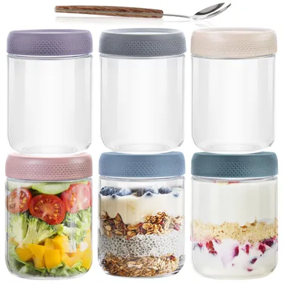 6er-Set Vorbereitungsgläser 16 oz mit Deckel und Löffel, Glas