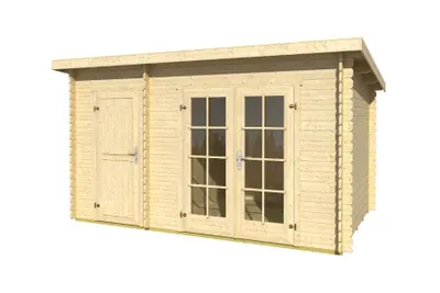 Produktbild von Lasita Maja Flachdach Gartenhaus Belmont Gartenhaus aus Holz in Grau, Holzhaus mit 28 mm Wandstärke, Blockbohlenhaus mit Montagematerial