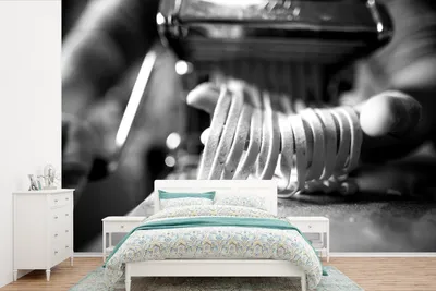 Produktbild von MuchoWow® Fototapete für Wohnzimmer oder Schlafzimmer Wandtapete Vinyl Motivtapete Nudeln in der Herstellung - schwarz und weiß - 330x220 cm - Fototapeten
