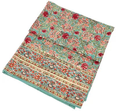 Produktbild von Blockdruck Tagesdecke, Bett & Sofaüberwurf, Handgearbeiteter Wandbehang, Wandtuch - Design 10, Grün, Baumwolle, Größe: Double 225*275 cm