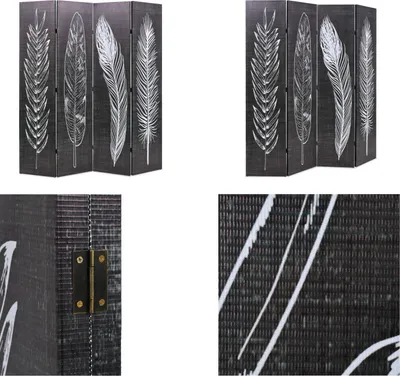 Produktbild von vidaXL Raumteiler klappbar 160 x 170 cm Federn Schwarz Weiß - Raumteiler - Raumtrenner - Paravent - Paravents
