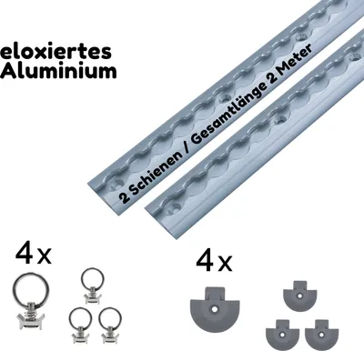 Produktbild von Airlineschiene Zurrschiene halbrund 2x 1?m + 4 Zurrösen + 4 Endkappen – mit Zurrösen & Endkappen – Alu Sicherungsprofil