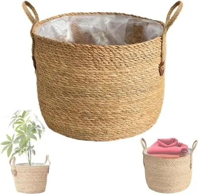 Image de Panier en osier pour plantes - moderne & pratique - 1 pièce - naturel - rotin - diamètre (S)