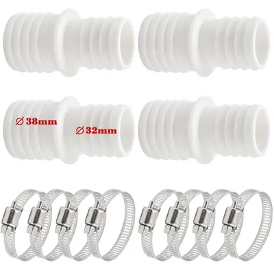 Productafbeelding van Zwembadslangadapter, 32 mm naar 38 mm, set van 4 stuks, inclusief slangklemmen