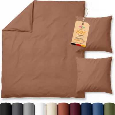 Produktbild von EllaTex Renforcé Bettwäsche 200x200 + 2x 80x80 cm Baumwolle – 3 teiliges Bettwäsche Set, Farbe: Bronze