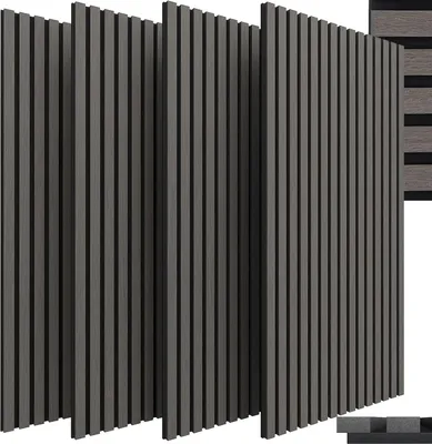 Immagine prodotto di Pannelli acustici in legno - Pannelli murali 3D - 120 x 60 x 2,1 cm - Rivestimento murale fonoassorbente - Set di 4 pannelli - Rovere nero