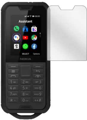 A Nokia 800 Tough phone with a screen protector placed over the screen.