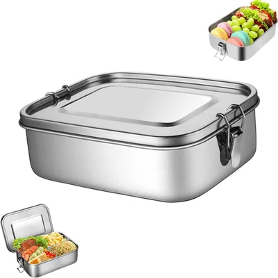 Immagine prodotto di Scatola per il pranzo in acciaio inox a prova di perdite Bento Box - 3 scomparti - 1 litro