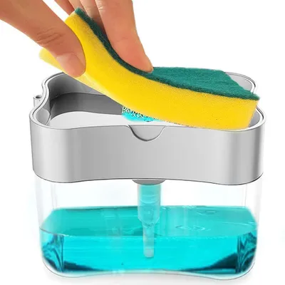 Produktbild von Design-Küchenseifenspender mit Schwammhalter, langlebiger Spülmittelspender, idealer Seifenspender für die Küchenspüle