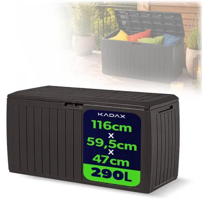 Produktbild von KADAX Gartenkiste "Amfisa", Aufbewahrungsbox aus Kunststoff, Gartentruhe, Gartenbox, Dunkelbraun, 290L, 116 cm