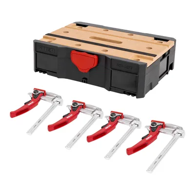 Produktbild von STIER Systainer- Set MFT T-Loc, mit 4 STIER Hebelzwingen, mobile Werkbank, Lochplatte, 5-teilig
