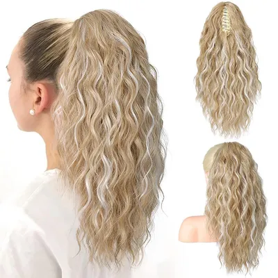 Immagine prodotto di Caschetto per capelli da cavallo, in fibra sintetica ondulata, lunghezza 45 cm, color cenere biondo con riflessi