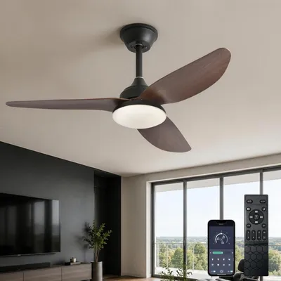 Imagen del producto de Ventilador de techo con diseño de madera - Diámetro de 100 cm - 6 velocidades - Luz LED regulable - Ideal para salón y dormitorio