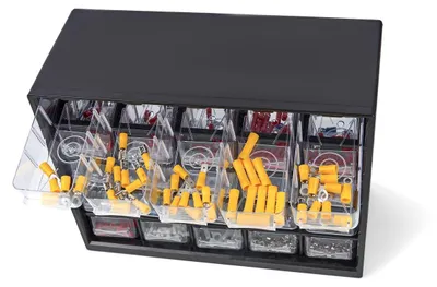 Produktbild von HBM 1012-teiliges Kabelschuh-Sortiment im 25-Schubladen-Schrank