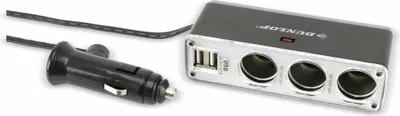 Immagine prodotto di Caricabatterie da auto Dunlop a 3 vie con splitter 12-24 volt, 2 porte USB per accendisigari