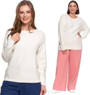 Imagen del producto de Suéter de mujer - Suéter de punto, talla M - Suéter de viscosa, color blanco - Corte holgado