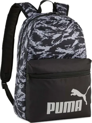 A Puma backpack with a camouflage pattern and the Puma logo.