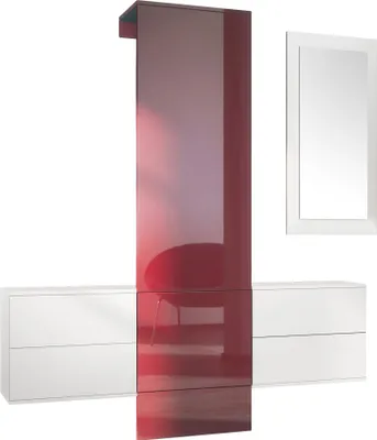 Produktbild von Vladon Garderobe Wandgarderobe Carlton Set 3, Germany, Korpus in Weiß matt / Paneel in Bordeaux Hochglanz