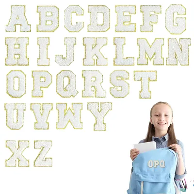 26 Buchstaben-Patches A-Z, selbstklebend, weiß, Polyester