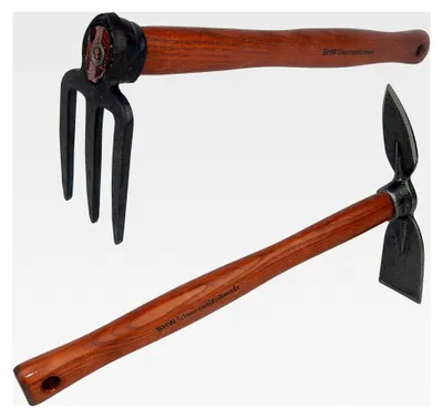 Produktbild von Set mit 3-Zinken-Hacke und Doppelhacke mit Breitblatt und Herzblatt - Geschmiedet - mit 40 cm Stiel