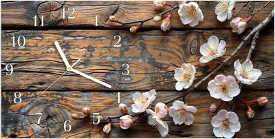 Produktbild von Wanduhr aus Glas mit Motiv Kirschblüten Holz- 60 x 30 cm - inkl. Aufhängesystem