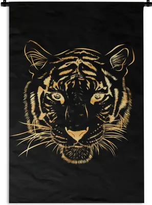 Produktbild von MuchoWow® Wandteppich Wandbehang Tiger - Gold - Figur 120x180 cm Tapisserie Dekoration Wandtuch - Schlafzimmer - Dekorationen für das Haus