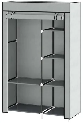 Produktbild von Stoffschrank 1 Kleiderstange 6 Regale Vlies-Bezug Reißverschluss Stahlrahmen Grau 103 x 43 x 162,5 cm bis 45 kg
