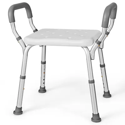 Produktbild von GOPLUS Duschstuhl, höhenverstellbarer Duschhocker mit Abnehmbarer Armlehne, Duschsitz Badsitz mit Aluminiumgestell für Badezimmer