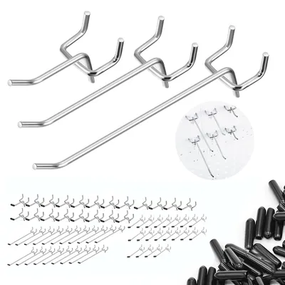 Productafbeelding van 60 wandhaken, 15 cm/10 cm/5 cm, geschikt voor gereedschapswanden en werkbanken. Deze haken zijn ideaal als werkbank voor in de garage (2,5 cm afstand tussen de gaten).