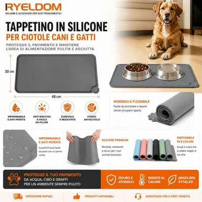Imagen del producto de Alfombrilla de silicona, 60x40 cm, impermeable, con bordes elevados, para perros y gatos