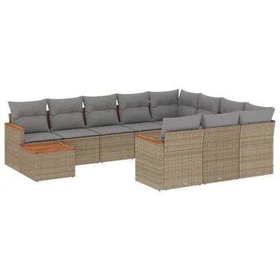 Produktbild von 11-tlg. Garten-Sofagarnitur mit Kissen Beige Poly Rattan