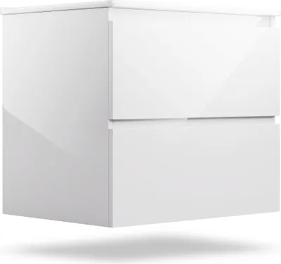 Produktbild von Blumfeldt Badezimmerschrank mit Keramik-Waschbecken, 60 cm Waschbeckenunterschrank in Hochglanz-Weiß - Stilvoller Schrank für elegantes Badezimmerdesign
