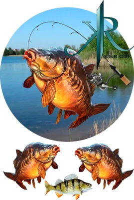 Zdjęcie produktu dla Wędkarstwo, wędkarz, ryba, karp, haczyk. Topper na tort, urodziny, dekoracja tortu,