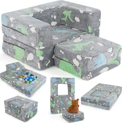 Produktbild von DREAMADE Klappbares Kindersofa, Leuchtendes Sofa mit abnehmbarem Sofabezug für Kinder, Umwandelbares Schlafsofa, ab 3 Jahren,Grau