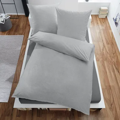Produktbild von Traumschlaf Uni Melange Flanell Bettwäsche Classic 200x200 cm + 2x 80x80 cm silber