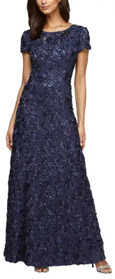 Produktbild von Alex Evenings Damen Langes Rosettenkleid für die Brautmutter mit Kurzen Ärmeln,
