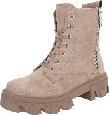 Produktbild von Ital-Design Damen Stiefeletten Plateaustiefeletten  Wildlederoptik Schnürstiefeletten 87118207 Hellbraun Gr.  36