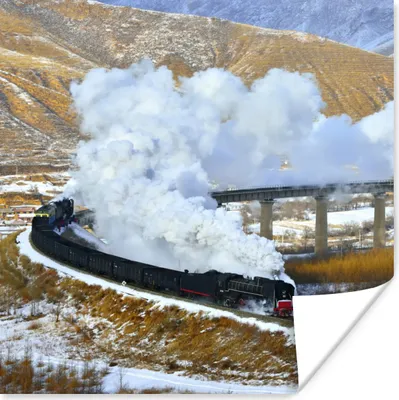 Produktbild von MuchoWow® Poster Dampflokomotive in einer verschneiten Landschaft 75x75 cm - Wand Dekoration