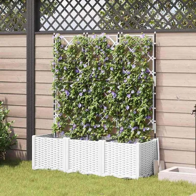Image de Jardinière blanche - Pot de fleurs - Pot de jardin - Jardinière de jardin - Jardinière de balcon - Lot de 3 - Avec treillis - 120 x 40 x 143 cm