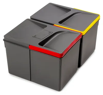 Zdjęcie produktu dla Emuca Pojemniki Recycle do szuflady kuchennej z pokrywą zapobiegającą wydostawaniu się zapachów, wysokość 216mm, 2x12 litrów, Plastik, Szary antracytowy